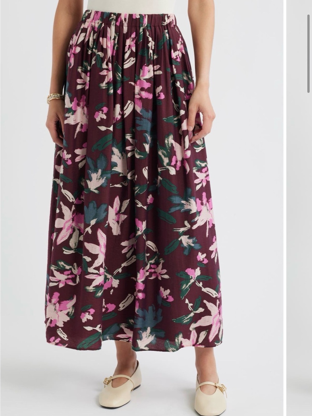 Caslon Print Pleated Maxi Skirt - Burgundy - Large
